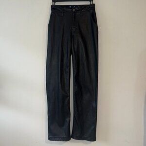 Hollister California High Rise Wide Straight Leg Black Faux Leather Pants 0R